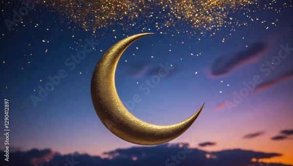 Fototapeta Ramadan Kareem illustration with golden moon with glittering texture on a golden background.