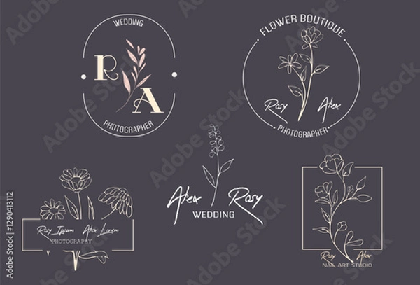 Obraz Hand Drawn Leaf Wreath Logo Design