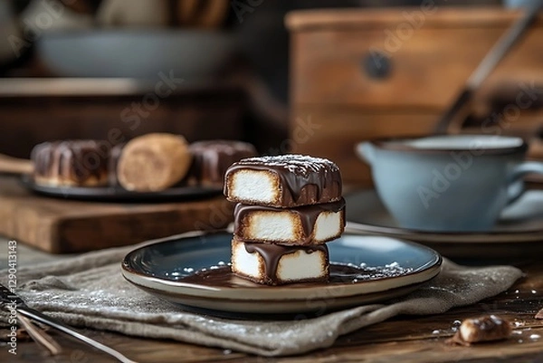 Obraz Chocolate-Covered Marshmallows on Plate