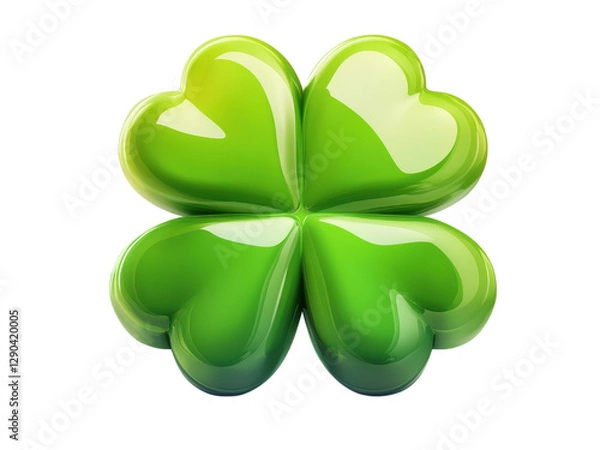 Fototapeta Vibrant Green Four Leaf Clover Shiny Glossy 3D Render St Patricks Day Lucky Charm Irish Symbol
