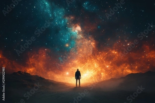 Obraz Astronauts explore cosmic wonders outer space digital art nebula perspective infinity