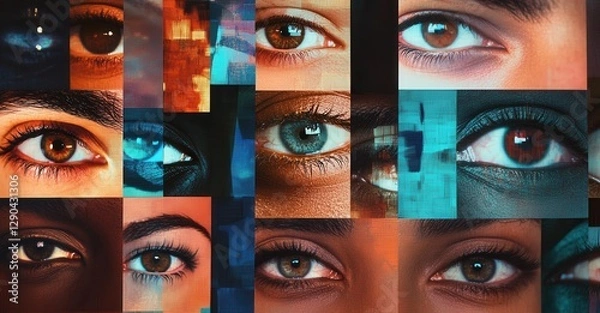 Fototapeta A collage of diverse eyes of different colors and ethnicities, creating a captivating and thought-provoking mosaic of human vision.