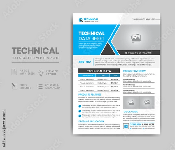 Obraz Technical Data Sheet Flyer Template Design
