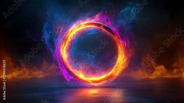 Obraz Fiery Ring Circle, Abstract, Dark, Neon