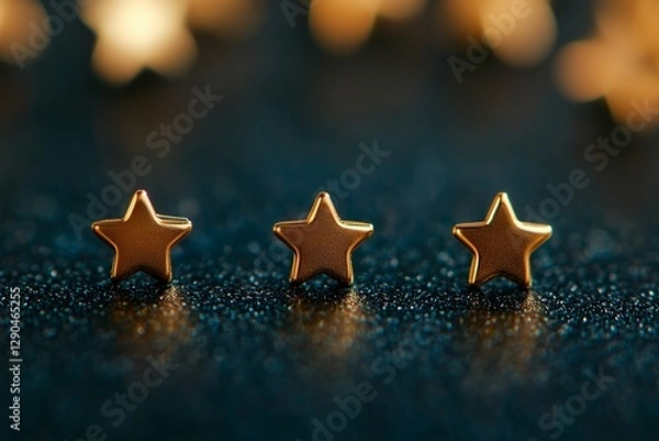 Fototapeta Golden star-shaped decorations on glittering dark surface