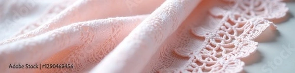 Fototapeta Close-up of delicate cotton lace fabric with scalloped edges for DIY projects and crafts, lace, delicate
