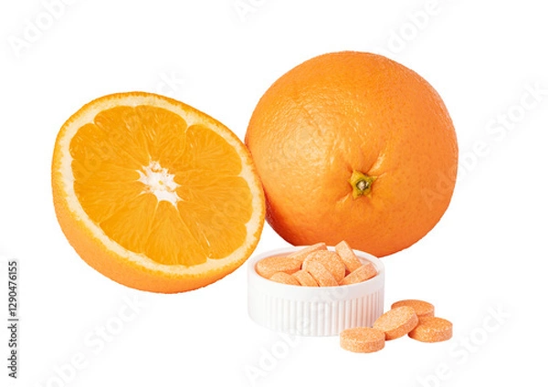 Obraz Orange effervescent tablets vitamins C on transparent background