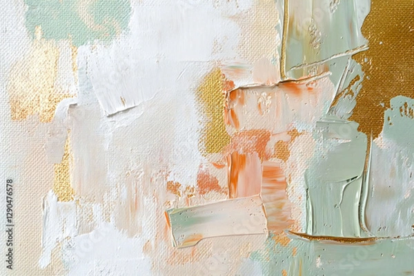 Obraz 抽象的なパレットナイフ画、パステルカラーと金色のテクスチャ背景