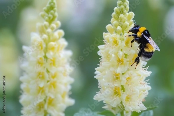 Obraz Bumble bee on pale yellow flower in garden