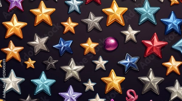 Fototapeta Different style shape silhouette shiny star icons collection vector illustration seamless pattern background