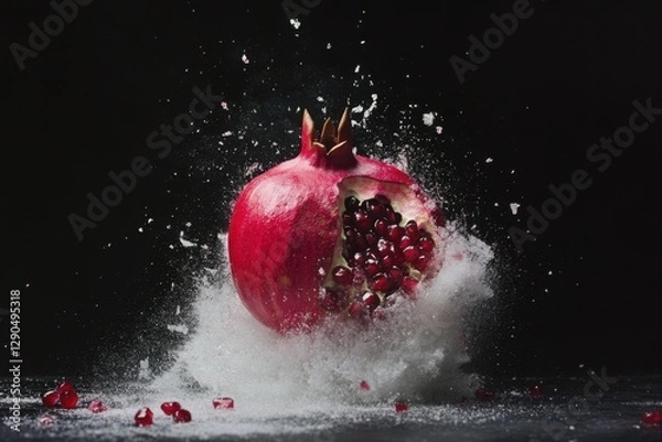 Fototapeta Exploding pomegranate on dark background