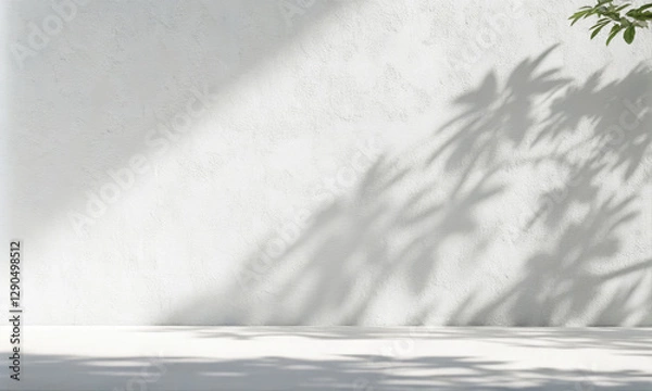Obraz Beautiful plant shadow on white concrete wall.