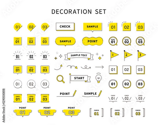 Obraz ポイントとチェックのナンバリング・アイコン　イラスト素材　リボン　ベクター　旗　吹き出し　セット