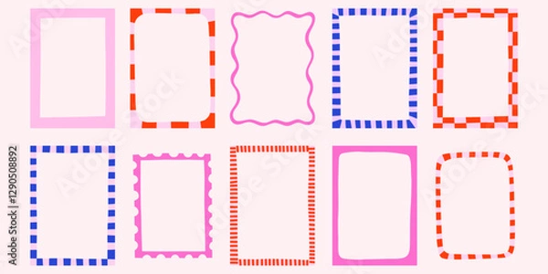 Fototapeta Whimsical wavy striped checkered colorful retro vector frames set