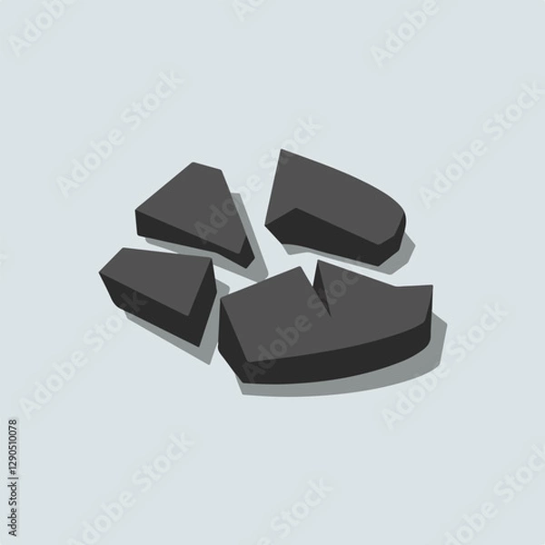 Fototapeta A Flat-Style Broken stone chunk on a Plain White Background