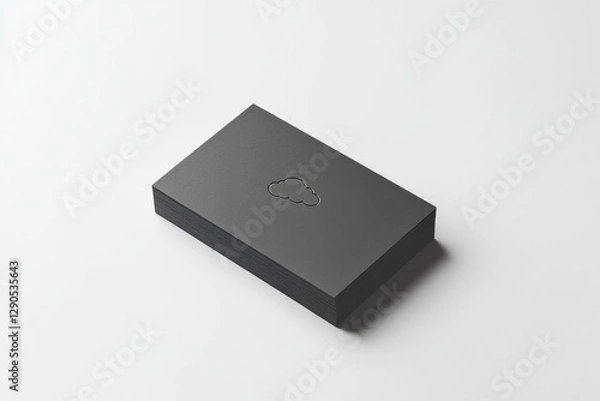 Fototapeta A stack of dark gray business cards with a subtly embossed cloud icon sits on a white surface.