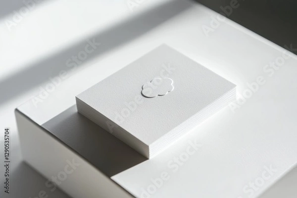 Fototapeta Stack of textured white cards with embossed cloud, minimalist design.