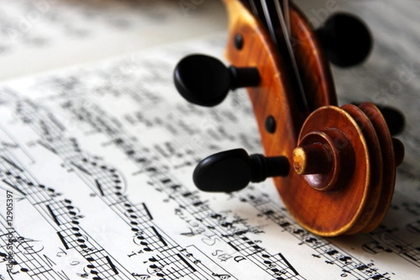 Obraz violin scroll and sheet music