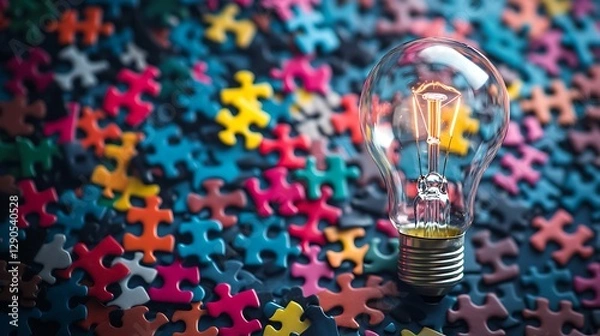 Fototapeta Illuminating Solutions: A Glowing Lightbulb Amidst a Colorful Puzzle