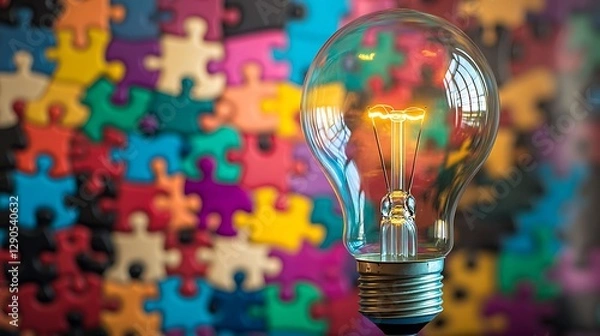 Fototapeta Illuminating Ideas: A Bright Light Against a Colorful Puzzle Background