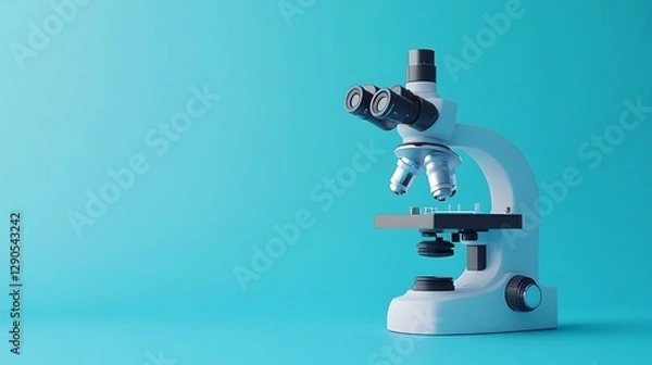 Fototapeta Modern Microscope on a Turquoise Background:  A symbol of scientific discovery and technological advancement.