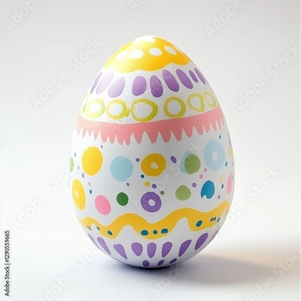 Obraz Colorful Easter egg with cute pattern on white background