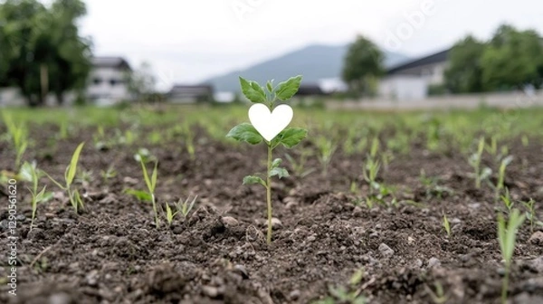 Fototapeta Heart-shaped sprout growing in rural field