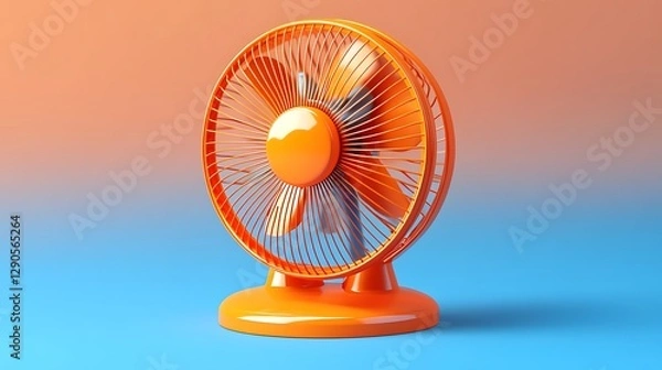 Obraz Orange Desk Fan on Gradient Background