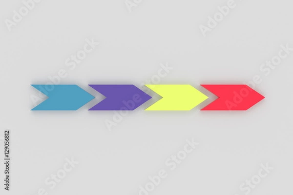 Fototapeta 3D rendering of different color arrow for process concept