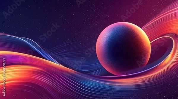 Fototapeta Space-inspired abstract design with glowing planetary rings, cosmic energy waves, and deep space tones 