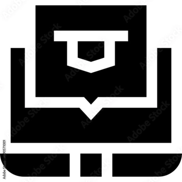 Fototapeta Minimalist online education icon in SVG format, featuring a laptop and book glyph symbol. Ideal for e-learning, digital courses, virtual classrooms, and remote learning designs.

