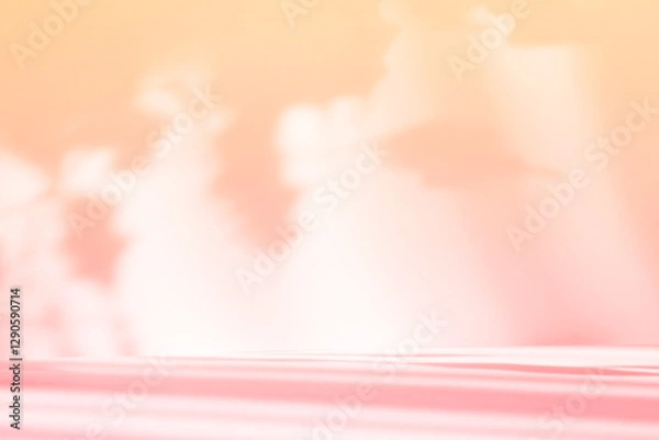 Fototapeta Abstract pink color gradient studio background for product presentation. Empty room with shadows of flowers and plant leaves. 3d orange room with copy space. Summer concept. Blurred backdrop