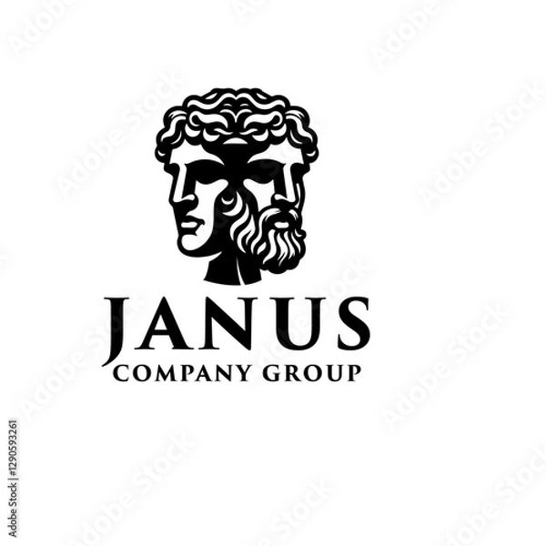 Fototapeta Janus Greek Two Faces Sculpture  Ancient Roman Myth logo design