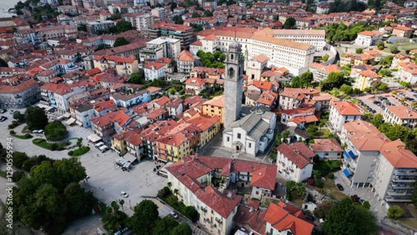 Fototapeta Stunning aerial view of Verbania Italy showcasing vibrant architecture and historical landmarks