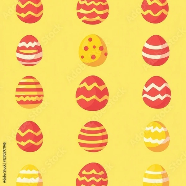 Obraz Bright vector Easter egg pattern on yellow background flat design