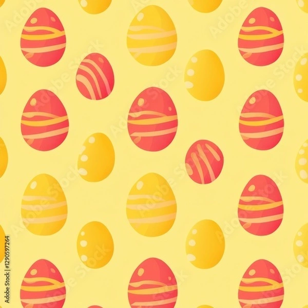 Obraz Bright vector Easter egg pattern on yellow background flat design