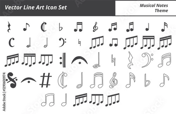 Obraz vector line art icon set musical notes theme