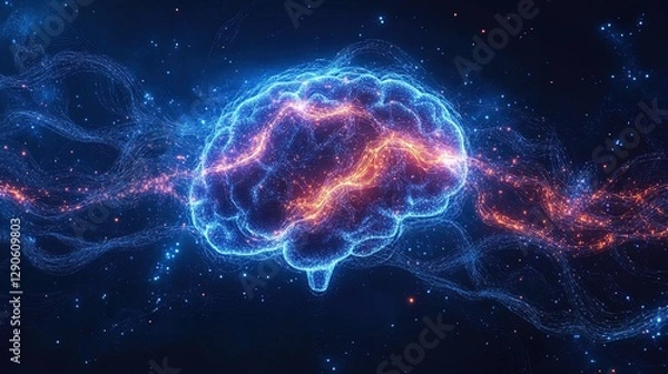 Obraz Abstract background with glowing brainwaves, neural pathways, and energetic thought flows 