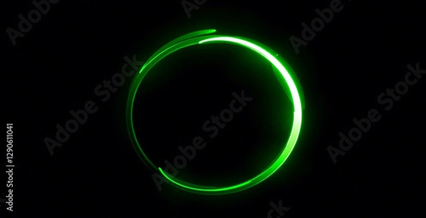 Fototapeta Glowing green light ring black background grainy gradient noise texture poster banner backdrop abstract design