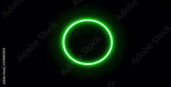 Fototapeta Glowing green light ring black background grainy gradient noise texture poster banner backdrop abstract design
