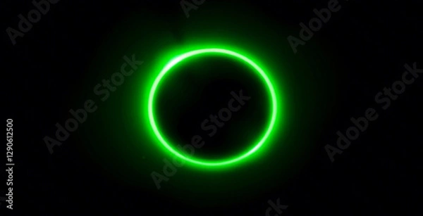 Fototapeta Glowing green light ring black background grainy gradient noise texture poster banner backdrop abstract design