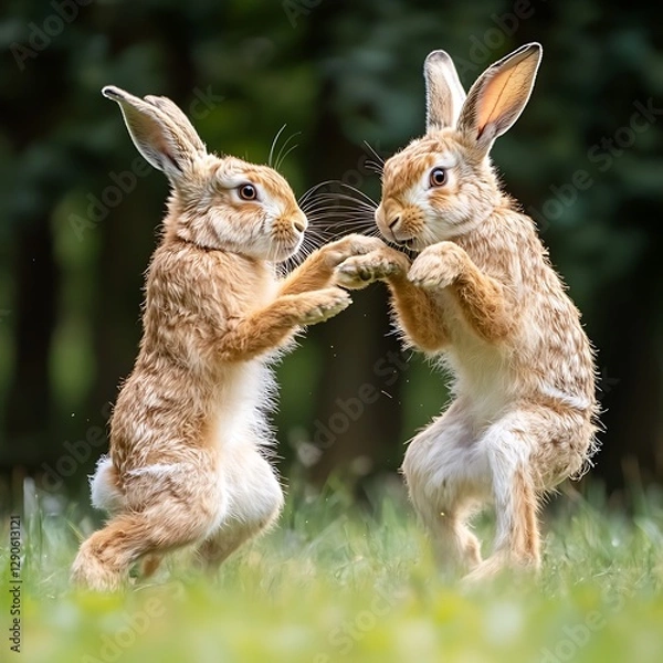 Obraz Forest bunnies sparring in field