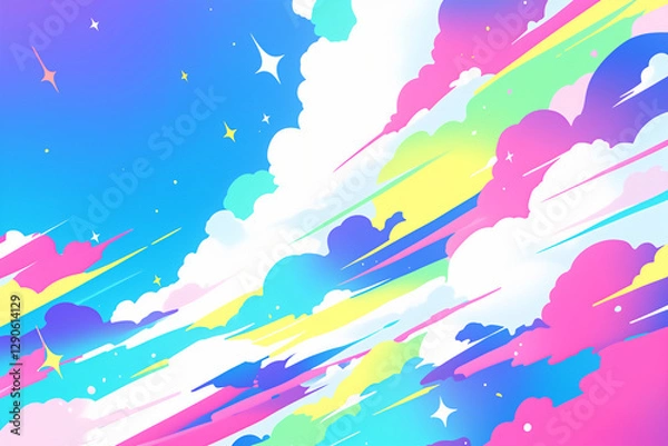 Fototapeta カラフルポップな流れる雲の背景