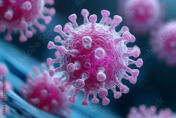 Fototapeta 3D Illustration of Virus Cells on a Blue Background for Medical and Scientific Use