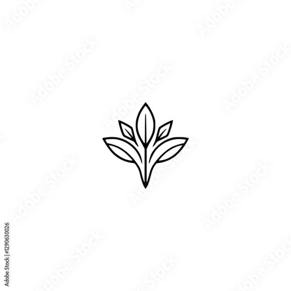 Fototapeta Simplified botanical illustration of a minimalist flower logo on a white background.