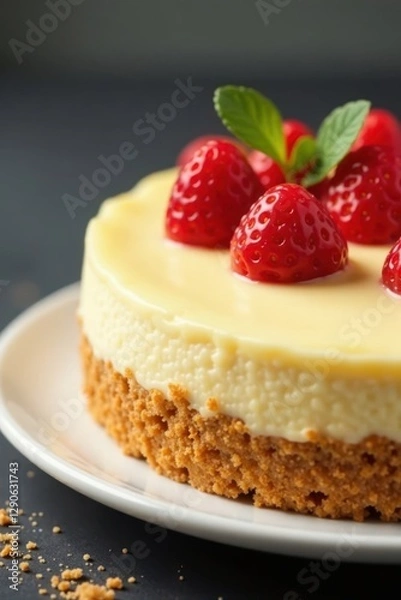 Fototapeta Creamy cheesecake surface, graham cracker crust detail, appetizing, homemade
