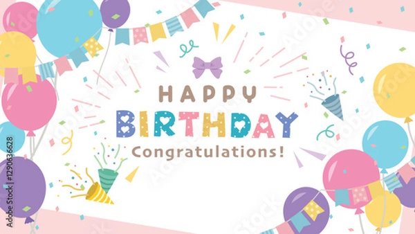 Obraz Happy Birthday　風船のバースデーカード（フルHD 16:9サイズ）