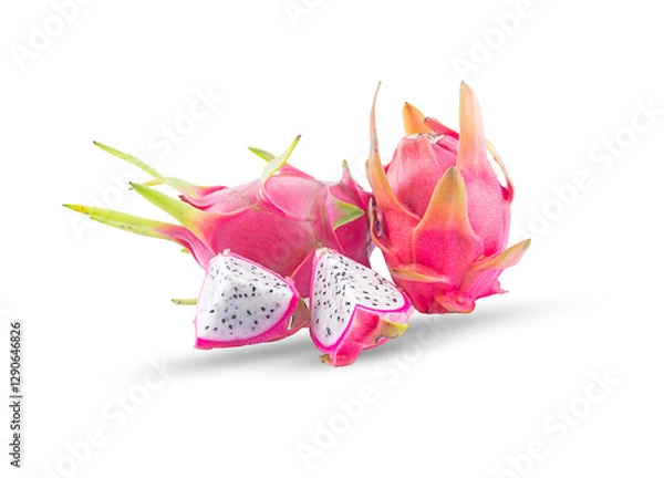 Obraz fresh dragon fruit and slices isolated on a white