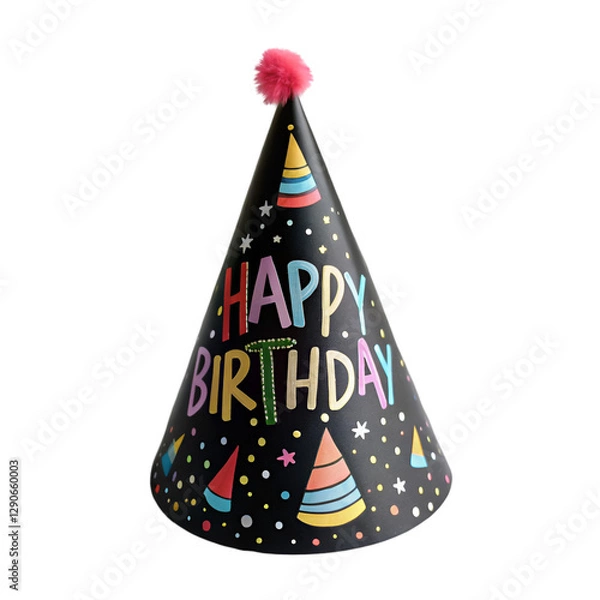 Obraz Black birthday party hat isolated on transparent background