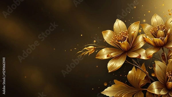 Fototapeta Golden Flower Blooming on a Luxurious Golden and Black Background A Symbol of Elegance